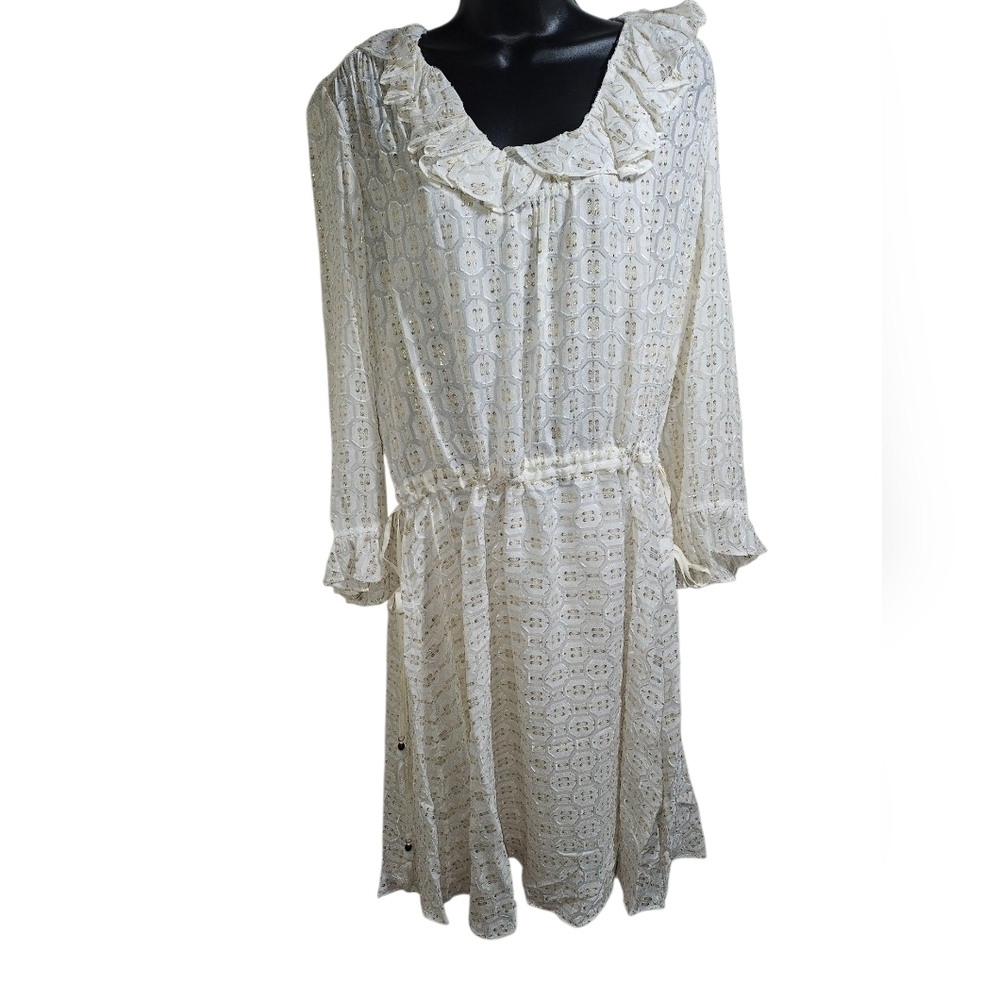 NWT Tory Burch Jasmine Ivory Gold Dress Tie Waist 2 XS - Picture 2 of 10